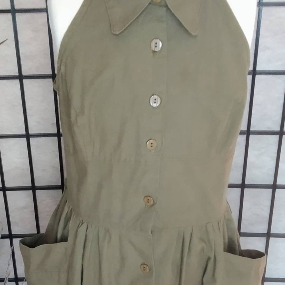 JAMIE Olive Green Button Down Dress w/Pockets Size Small